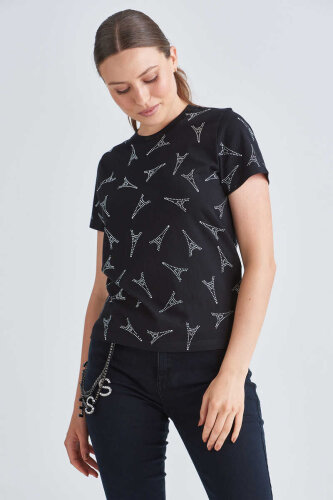 Balenciaga Eyfel Kulesi Desenli Kadın T-Shirt - 2