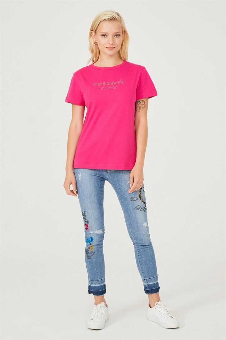 Bisiklet Yaka Kadın T-Shirt - 5