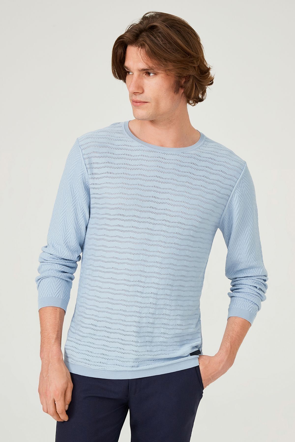 Bisiklet Yaka Uzun Kollu Erkek Triko Kazak - 5