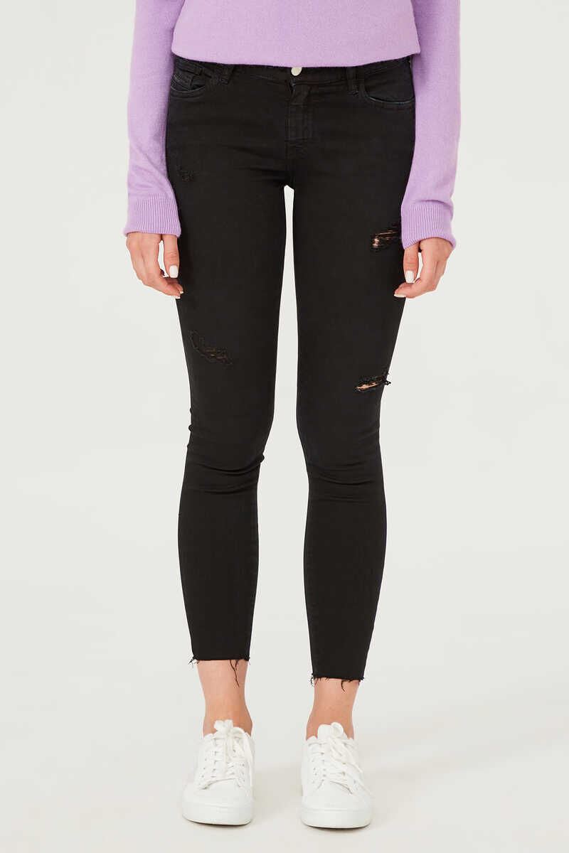 Dar Paça Yırtık Detaylı Jean Pantolon - 2