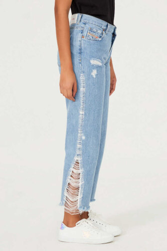 Diesel Kadın Bol Paça Yırtık Detaylı Jean Pantolon - 4