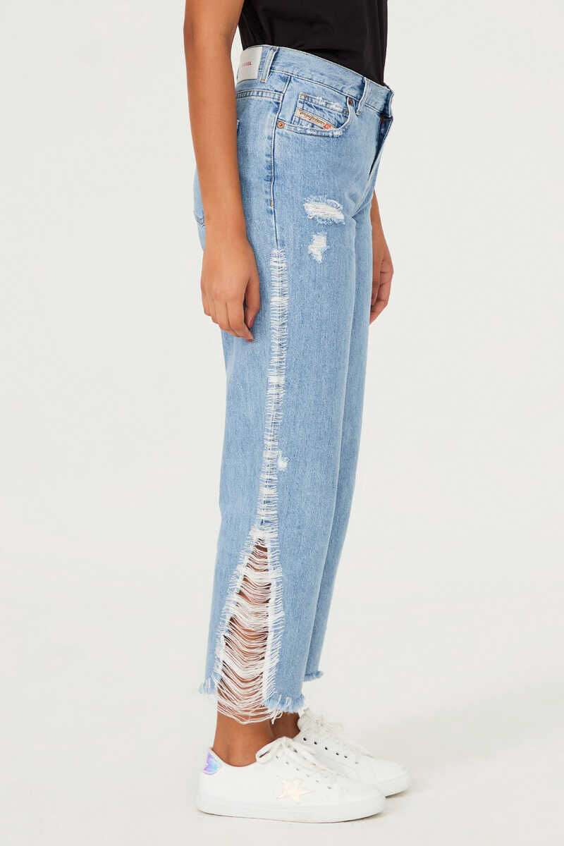 Diesel Kadın Bol Paça Yırtık Detaylı Jean Pantolon - 4