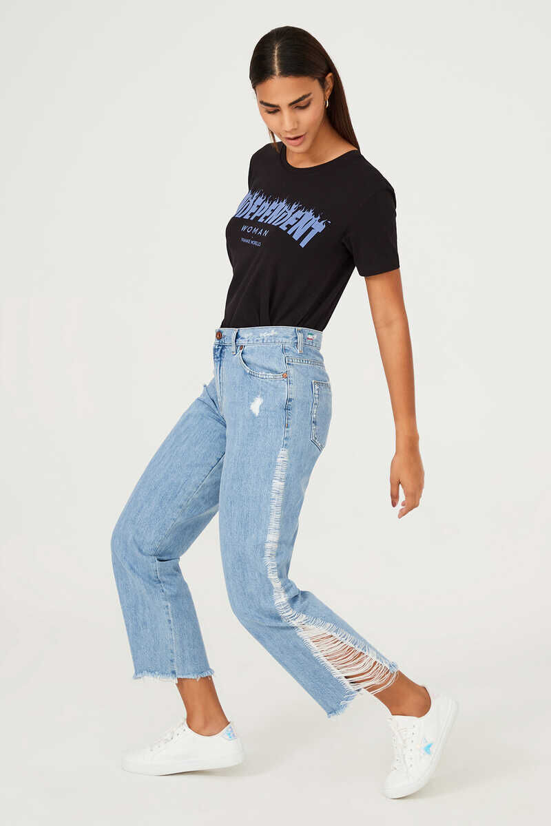 Diesel Kadın Bol Paça Yırtık Detaylı Jean Pantolon - 2