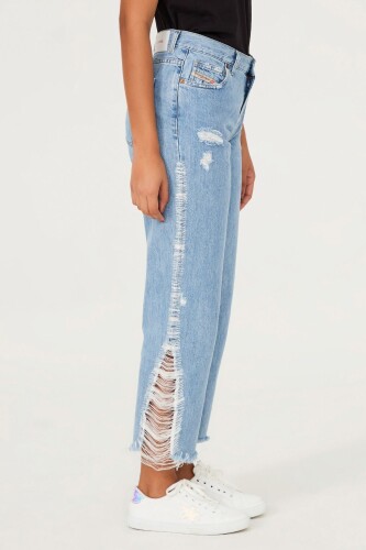 Diesel Kadın Bol Paça Yırtık Detaylı Jean Pantolon - 6