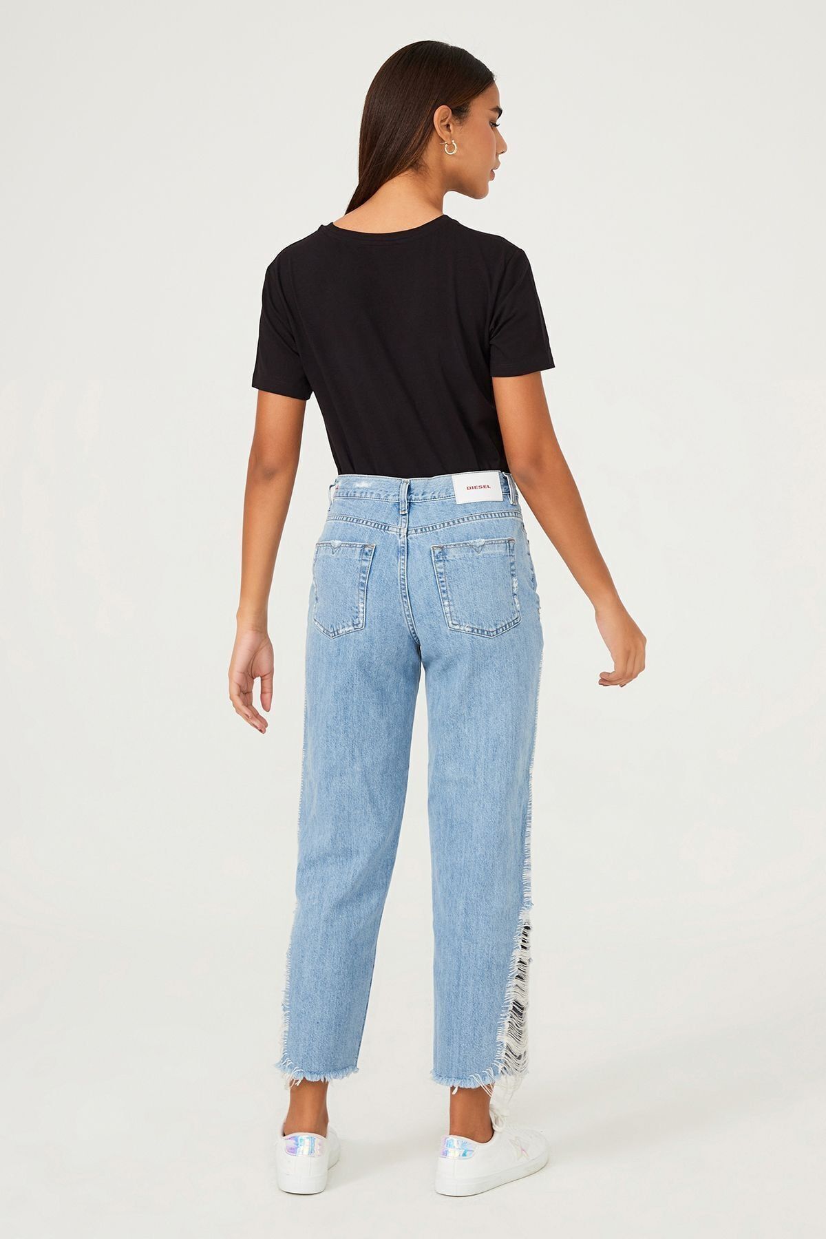 Diesel Kadın Bol Paça Yırtık Detaylı Jean Pantolon - 7