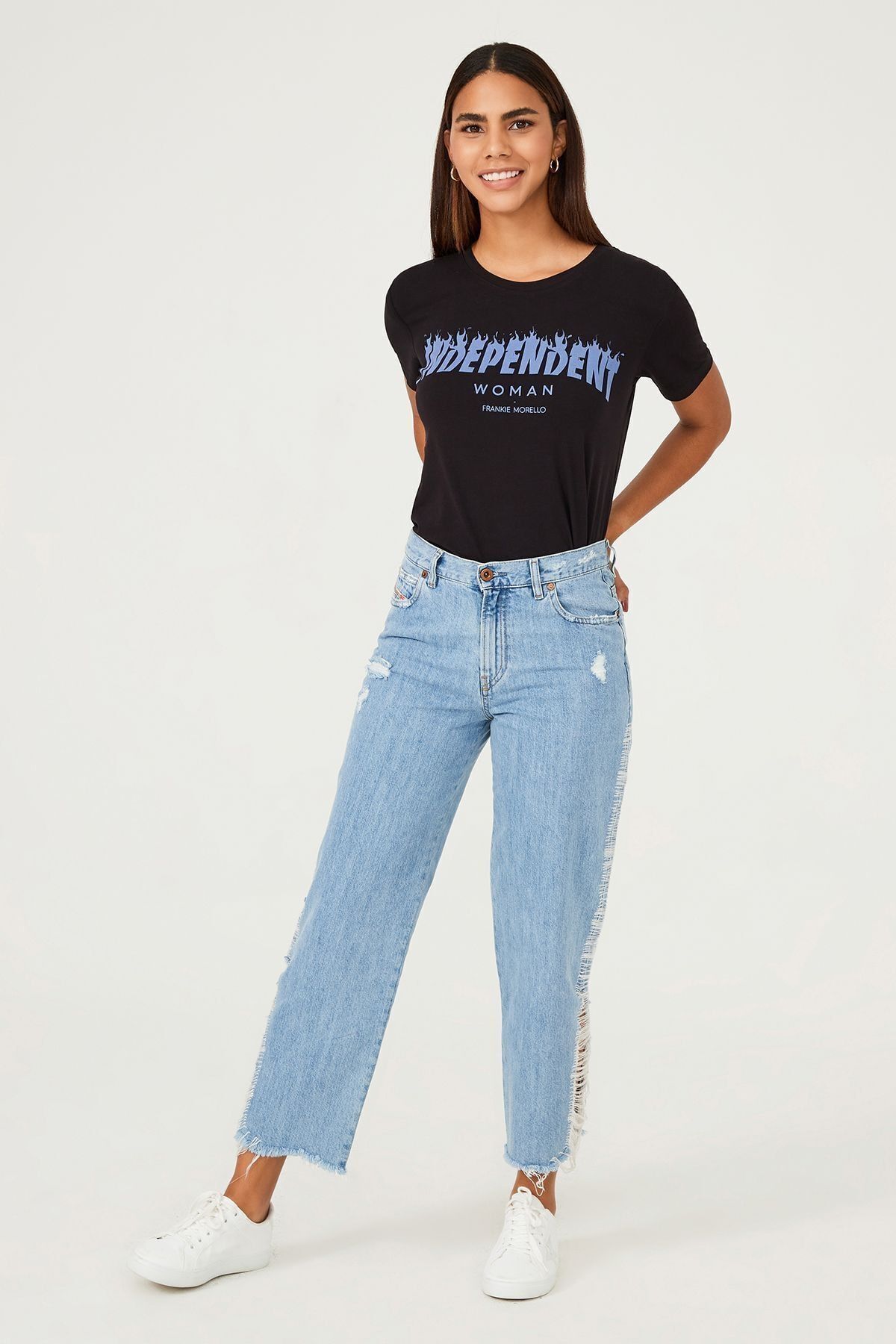 Diesel Kadın Bol Paça Yırtık Detaylı Jean Pantolon - 8