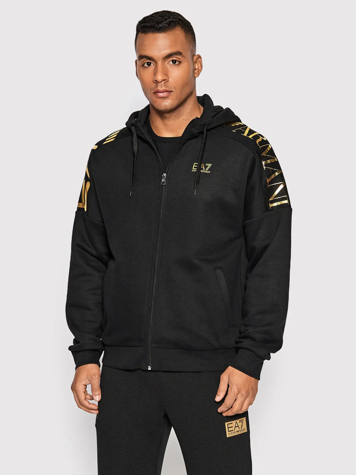 EA7 Erkek Fermuarlı Kapşonlu Sweatshirt - 1