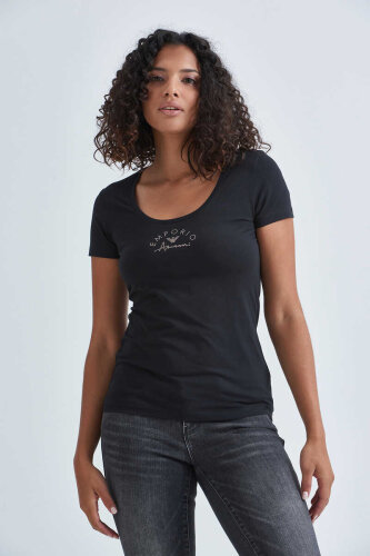 Emporio Armani Kadın Logolu Bisiklet Yaka T-Shirt - 4