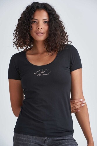 Emporio Armani Kadın Logolu Bisiklet Yaka T-Shirt - 6