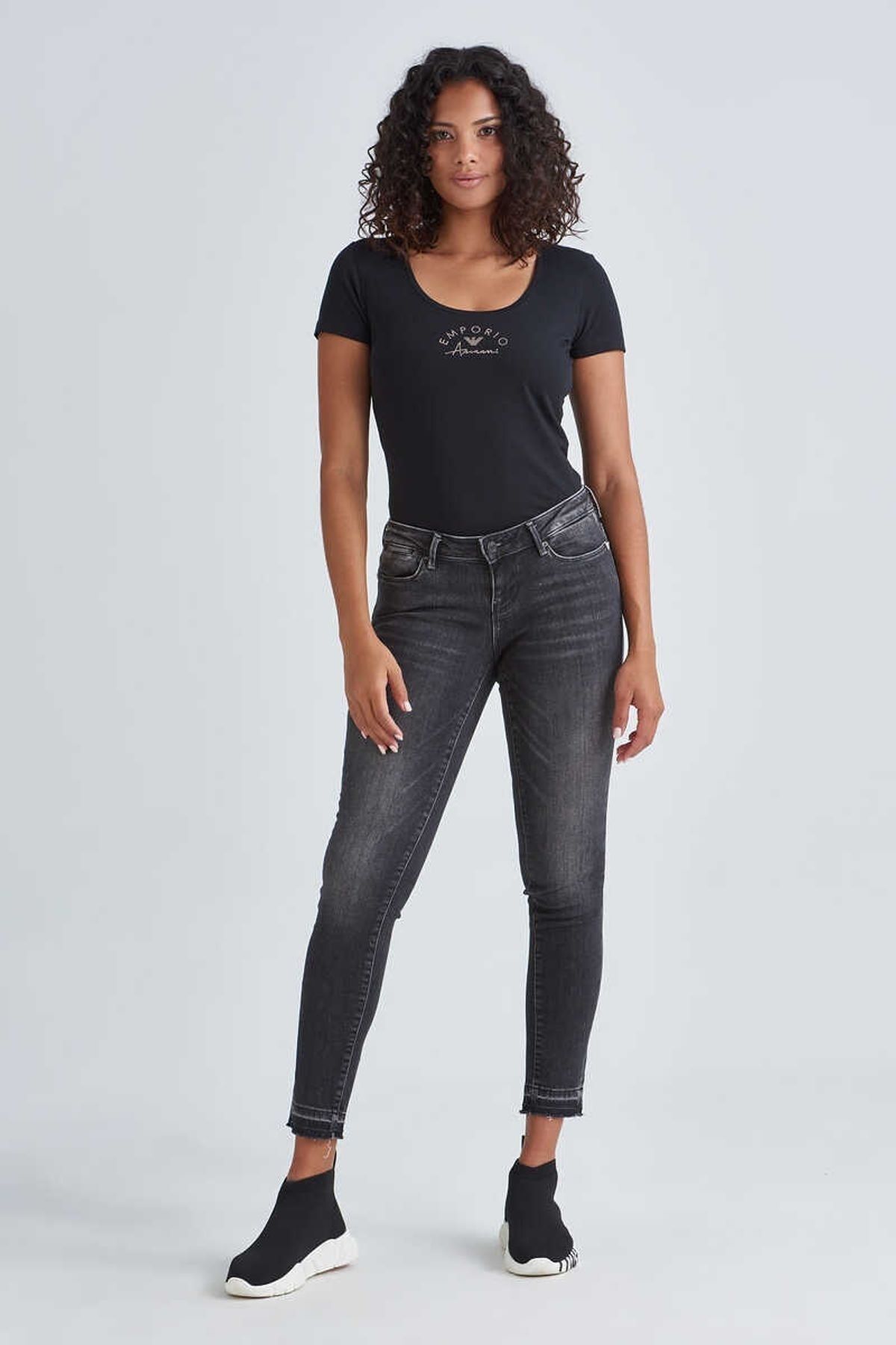 Emporio Armani Kadın Logolu Bisiklet Yaka T-Shirt - 7