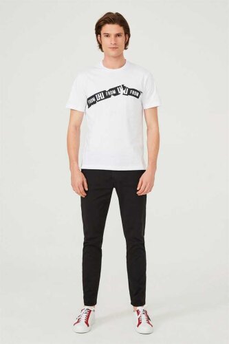 Erkek Bisiklet Yaka Logolu T-Shirt - Les Hommes