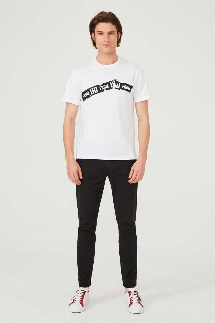 Erkek Bisiklet Yaka Logolu T-Shirt - 1