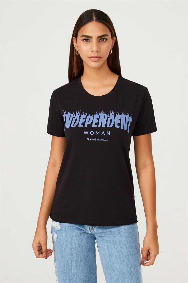 Frankie Morello Bisiklet Yaka Kadın T-Shirt - 1