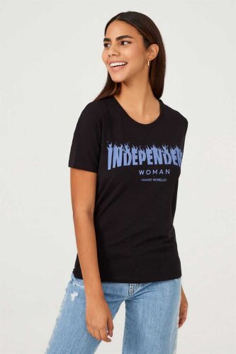 Frankie Morello Bisiklet Yaka Kadın T-Shirt - 2