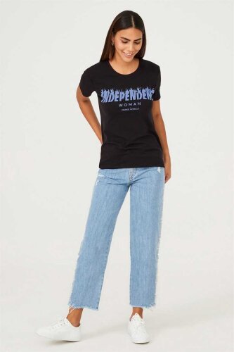 Frankie Morello Bisiklet Yaka Kadın T-Shirt - 5