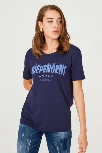 Frankie Morello Bisiklet Yaka Kadın T-Shirt - Frankie Morello