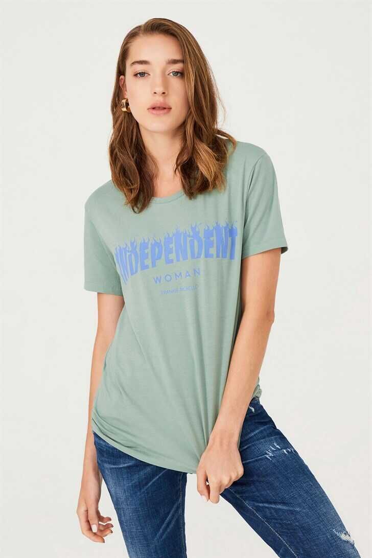 Frankie Morello Bisiklet Yaka Kadın T-Shirt - 1