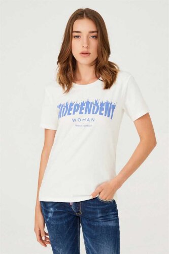 Frankie Morello Bisiklet Yaka Kadın T-Shirt - Frankie Morello