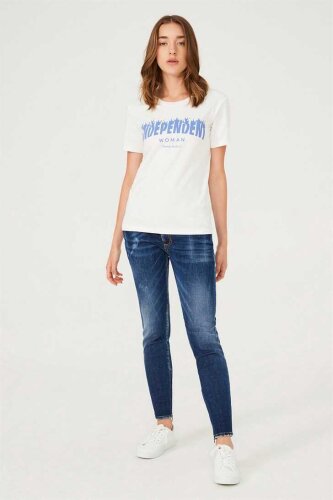 Frankie Morello Bisiklet Yaka Kadın T-Shirt - 3