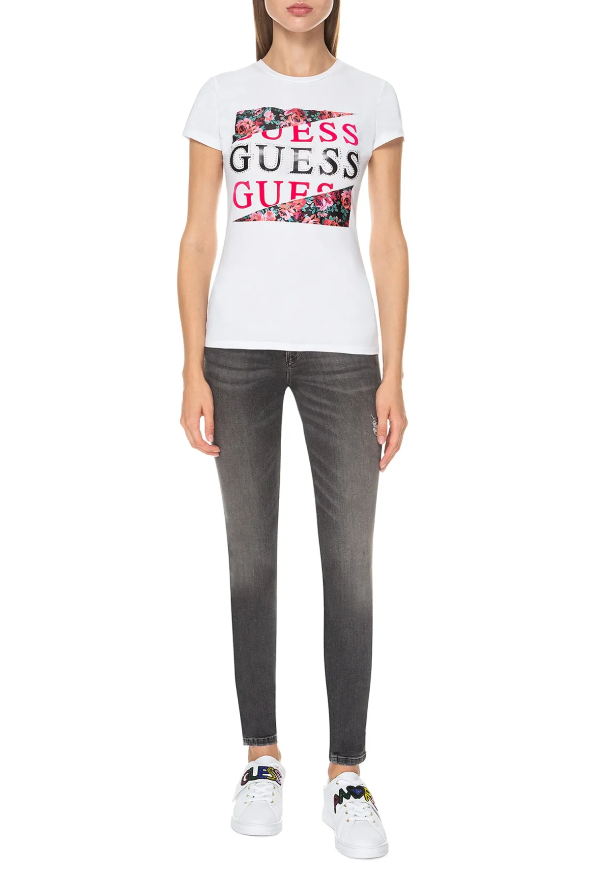 Guess Çiçek Desenli Kadın T-Shirt - 3