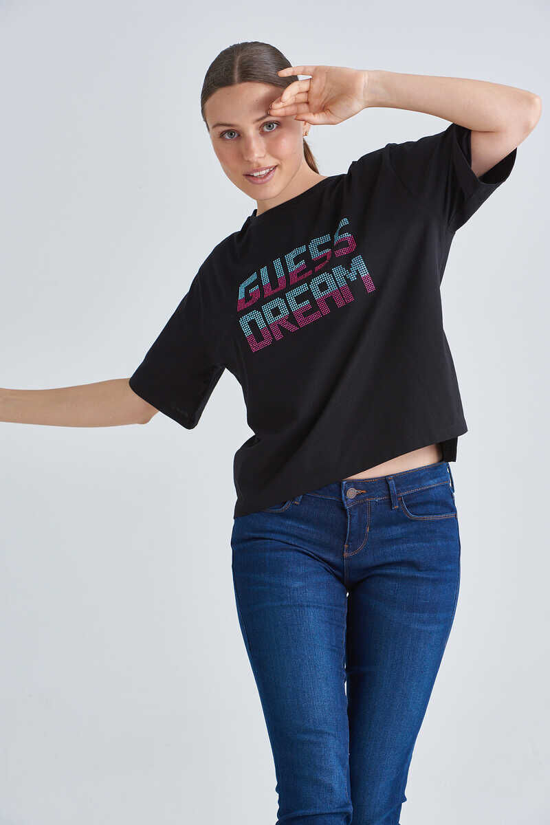 Guess Logolu Taşlı Kadın T-Shirt - 1
