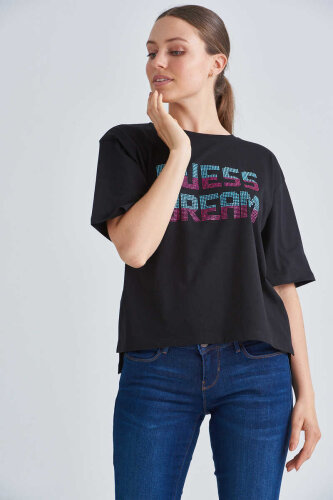 Guess Logolu Taşlı Kadın T-Shirt - 2