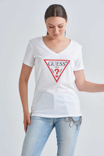 Guess Logolu V Yaka Kadın T-Shirt - 1