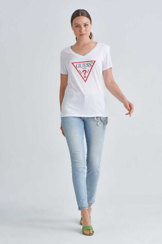 Guess Logolu V Yaka Kadın T-Shirt - 2