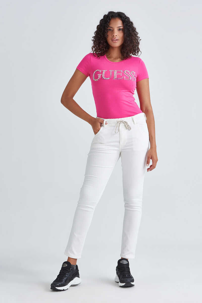 Guess Taşlı Logolu Bisiklet Yaka Kadın T-Shirt - 1