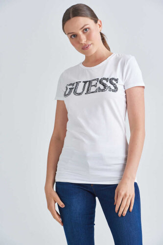 Guess Taşlı Logolu Bisiklet Yaka Kadın T-Shirt - 1