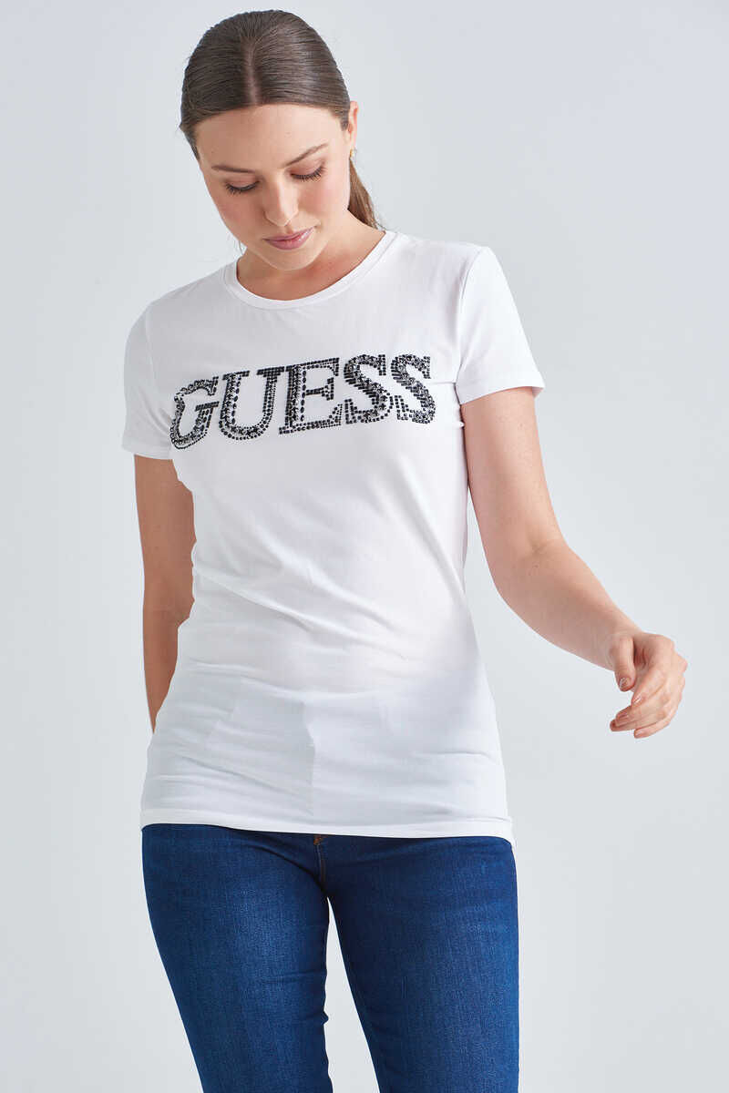 Guess Taşlı Logolu Bisiklet Yaka Kadın T-Shirt - 3