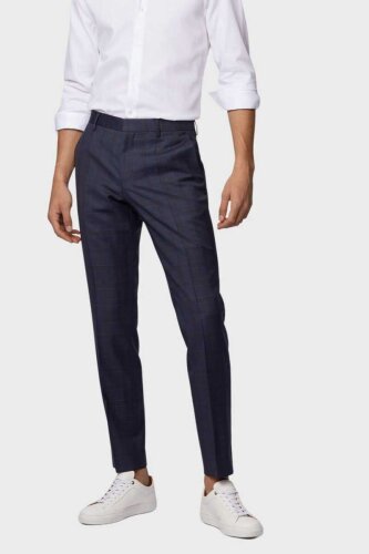 Hugo Boss Erkek Slimfit Kareli Yün Pantolon - Hugo