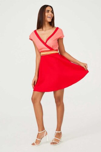 İki Renkli Kadın Mini Elbise - 3