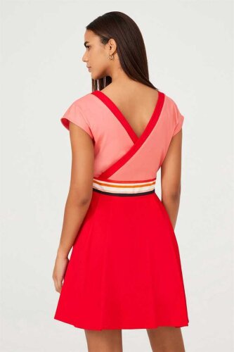 İki Renkli Kadın Mini Elbise - 4