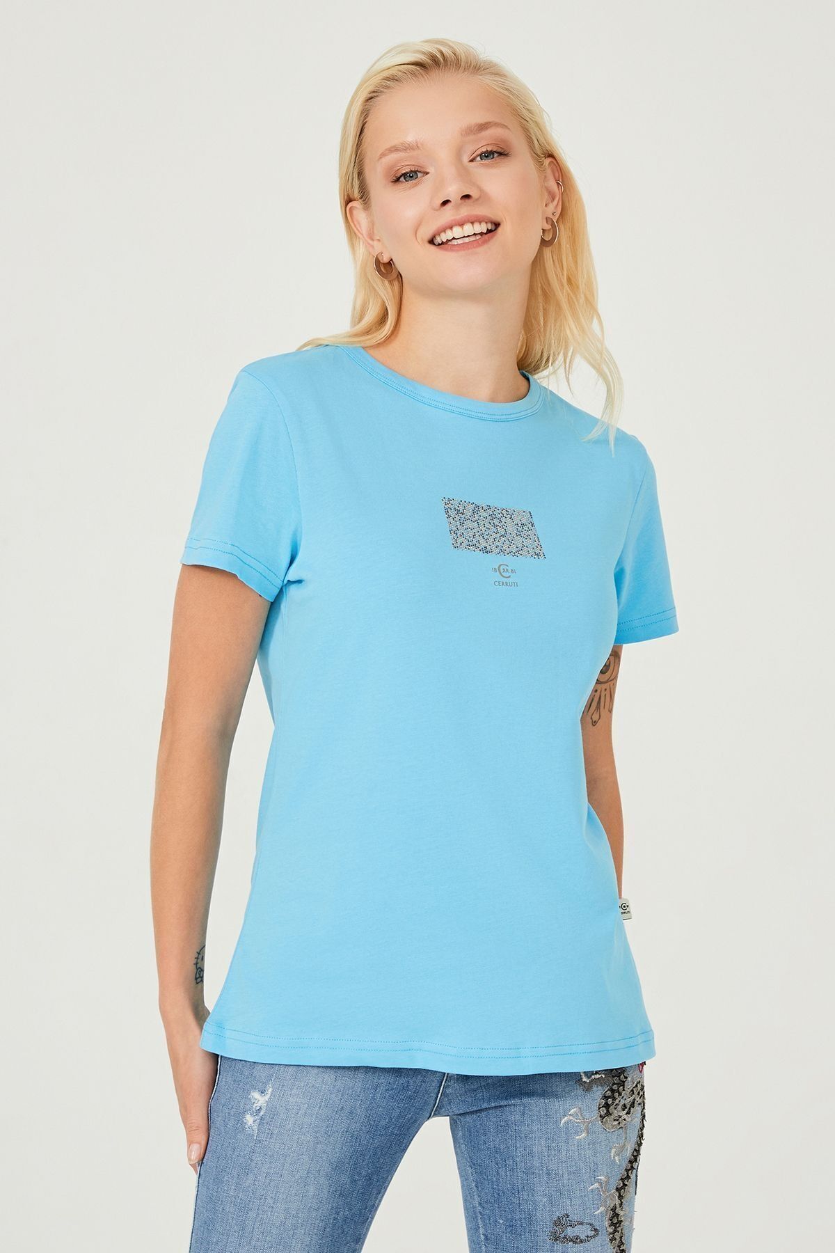 Kadın Bisklet Yaka T-Shirt - 9