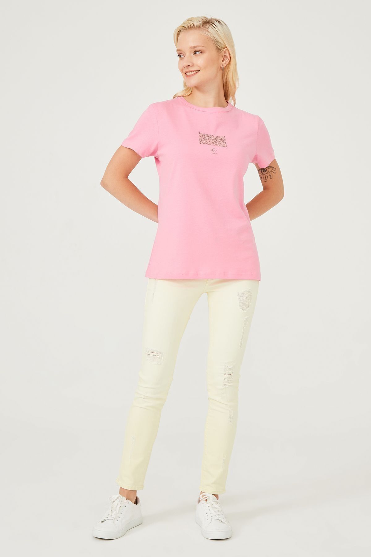 Kadın Bisklet Yaka T-Shirt - 11