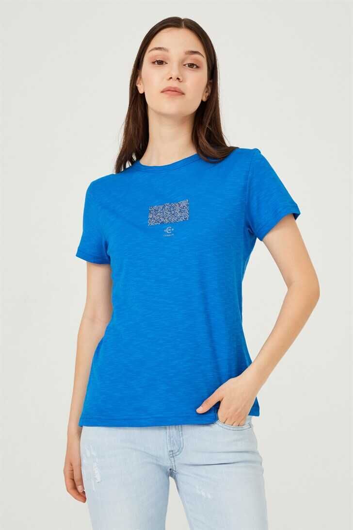 Kadın Bisklet Yaka T-Shirt - 1