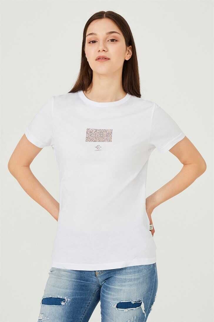 Kadın Bisklet Yaka T-Shirt - 1