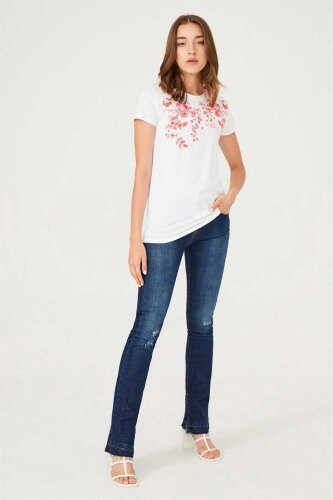 Kadın Çiçekli T-Shirt - 5