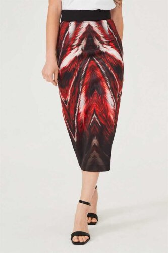 Kadın Desenli Midi Kalem Etek - 2