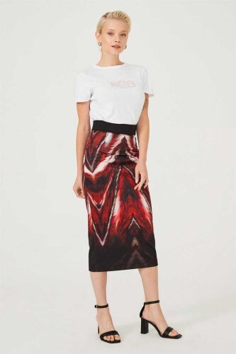 Kadın Desenli Midi Kalem Etek - Byblos