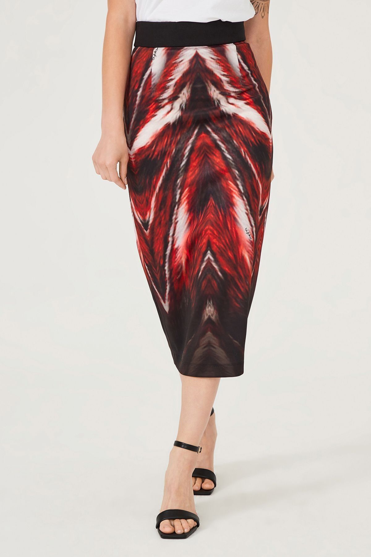 Kadın Desenli Midi Kalem Etek - 5