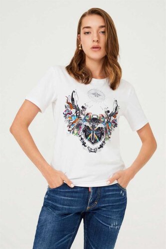 Kadın Etnik Desenli T-Shirt - 8