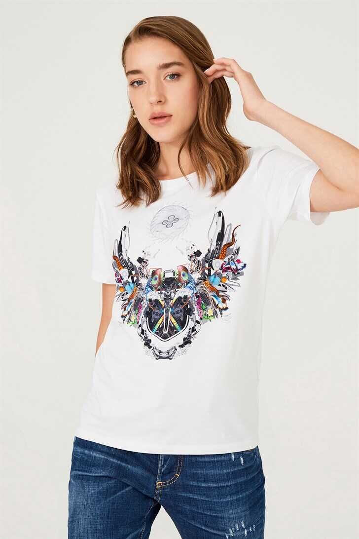 Kadın Etnik Desenli T-Shirt - 11