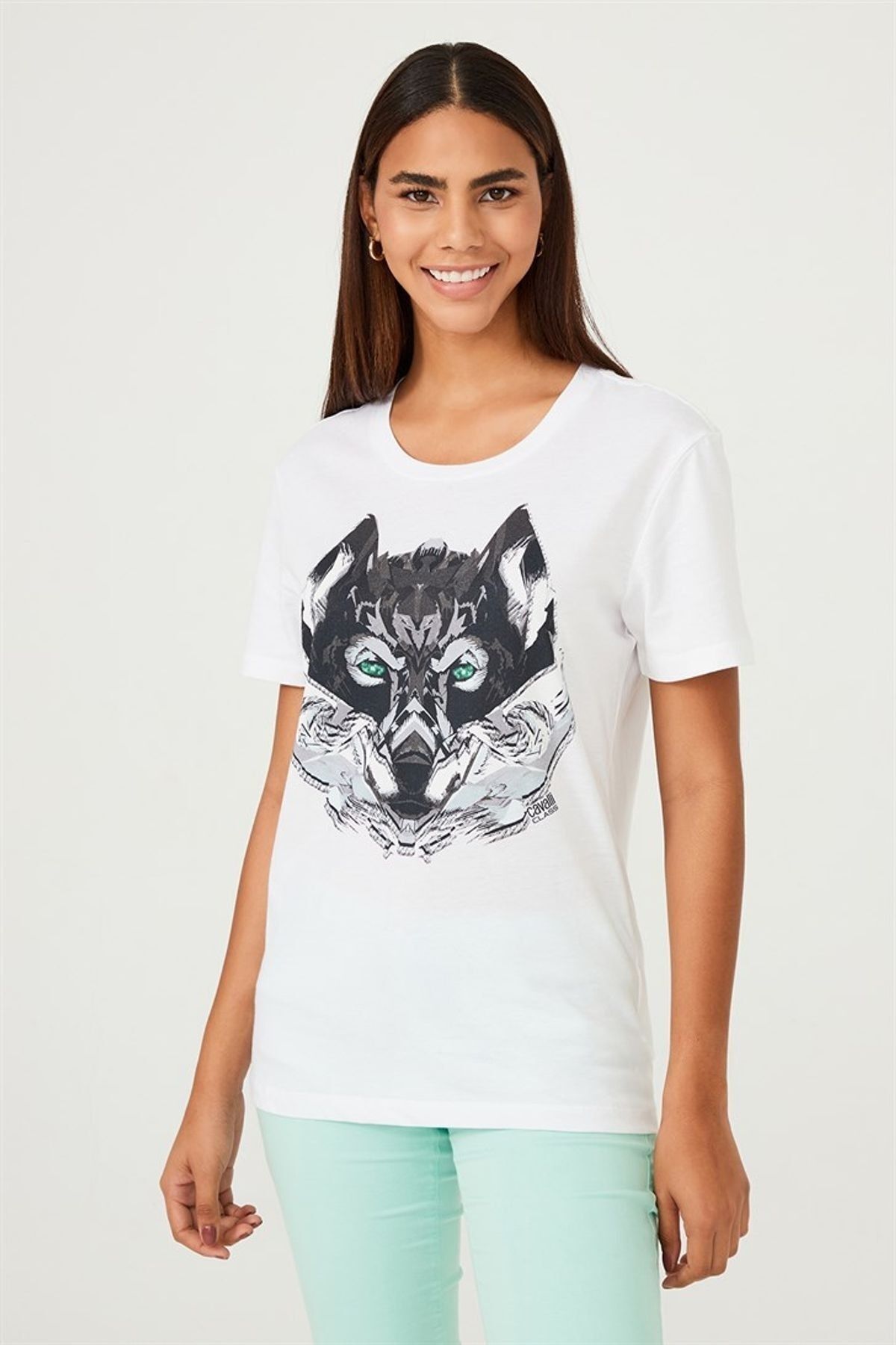 Kadın Kurt Figürlü Bisiklet Yaka T-Shirt - 5