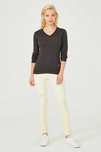 Kadın V yaka Triko Kazak - 2