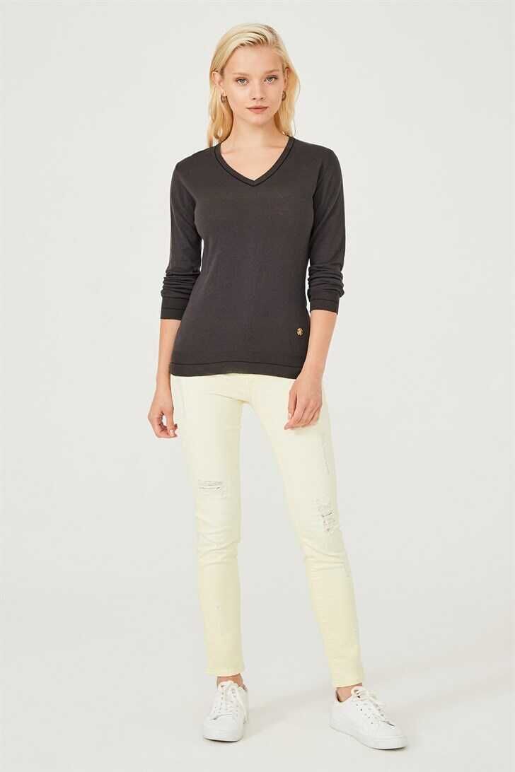 Kadın V yaka Triko Kazak - 2