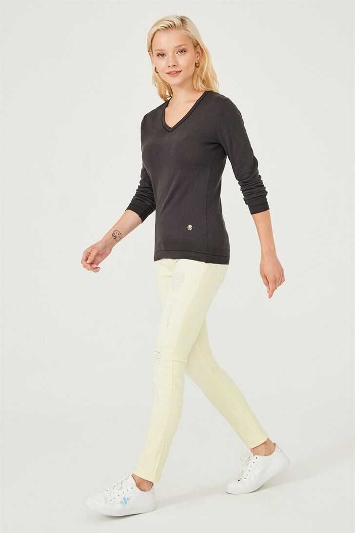 Kadın V yaka Triko Kazak - 3