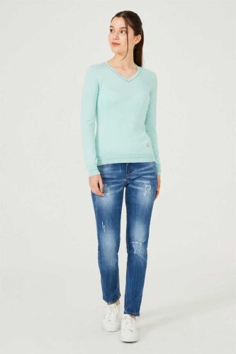 Kadın V yaka Triko Kazak - 3