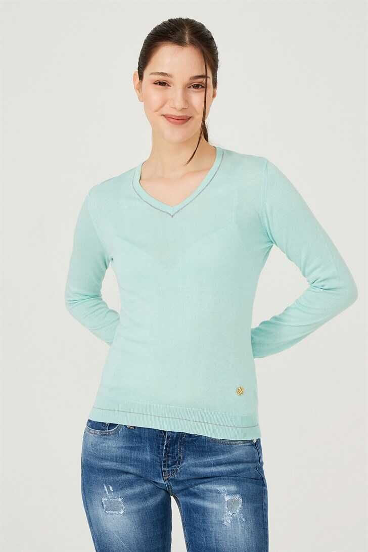 Kadın V yaka Triko Kazak - 5